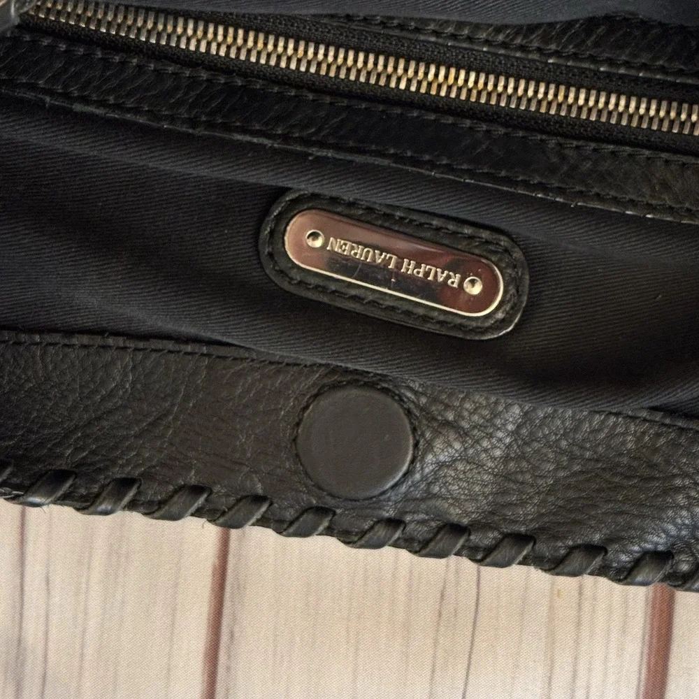 Ralph Lauren Black‎ Leather Braided Strap Hobo Shoulder Bag Whipstitch Rings